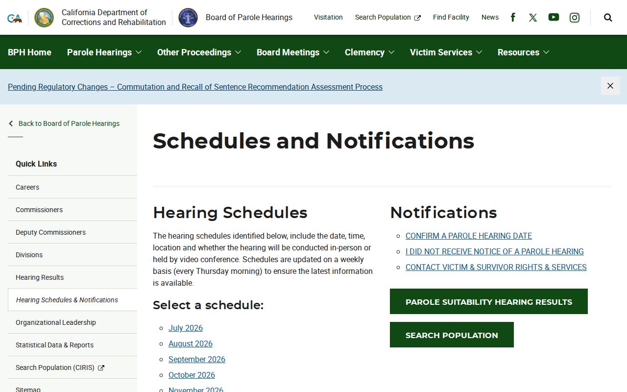 Glenn County parole and probation BPH hearing schedule record path